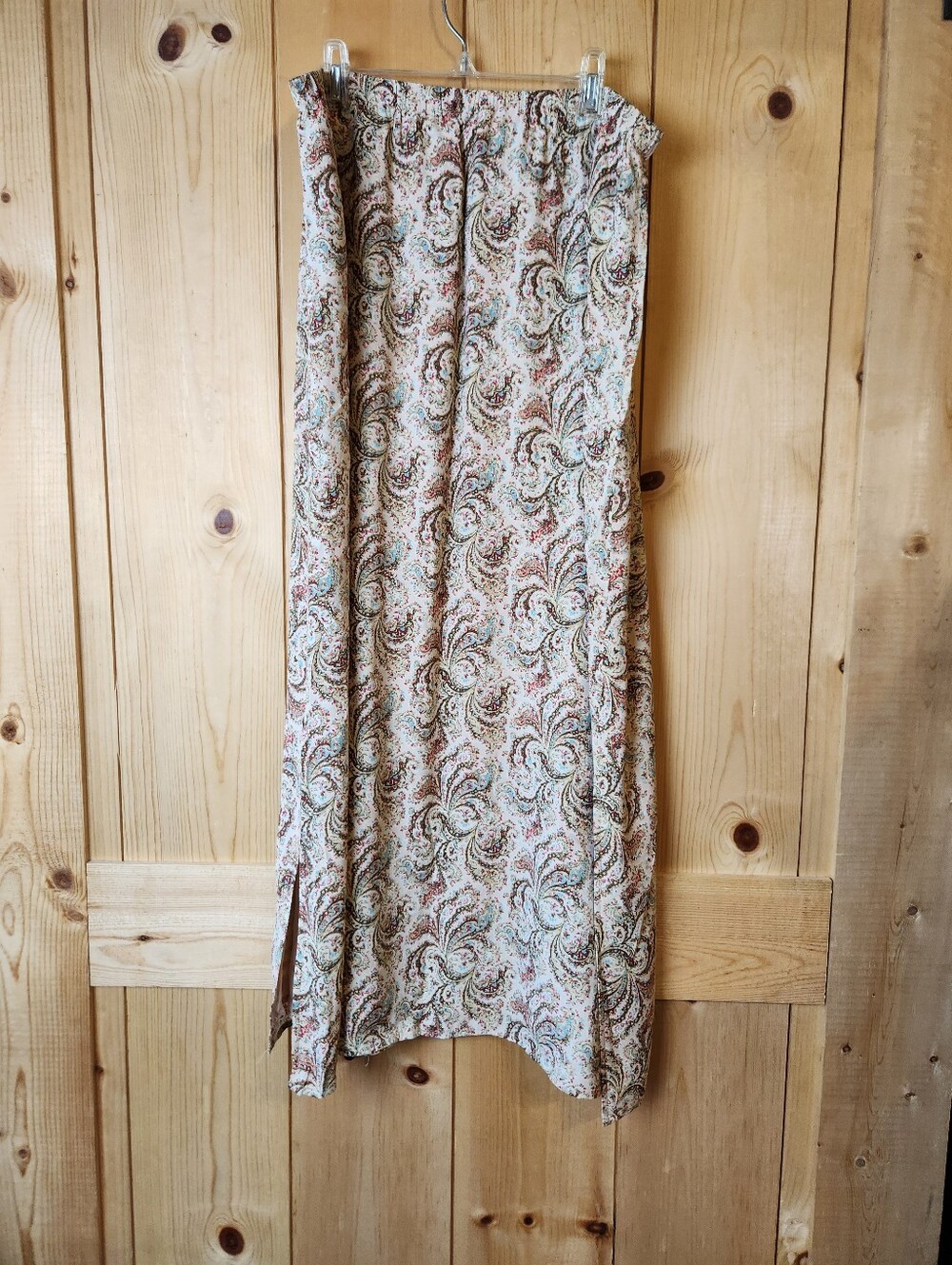 Vintage Madison Studio Paisley Earthy Elastic Waist Side Slits Straight Skirt